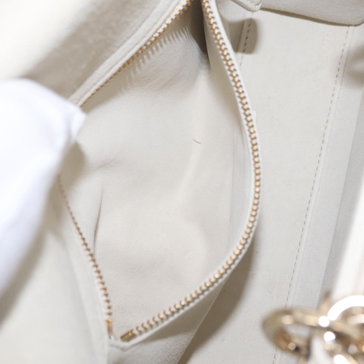 Christian Dior Lady Dior Hand Bag Leather 2way White Gold Auth 210372SAM