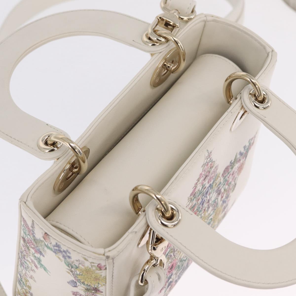 Christian Dior Lady Dior Hand Bag Leather 2way White Gold Auth 210372SAM