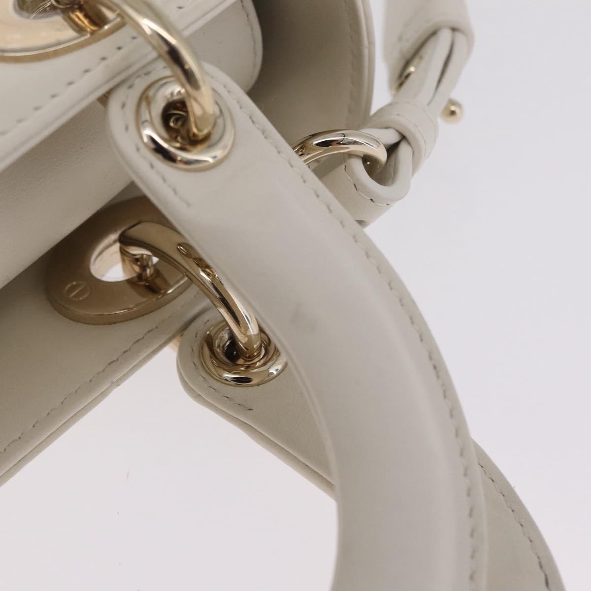 Christian Dior Lady Dior Hand Bag Leather 2way White Gold Auth 210372SAM