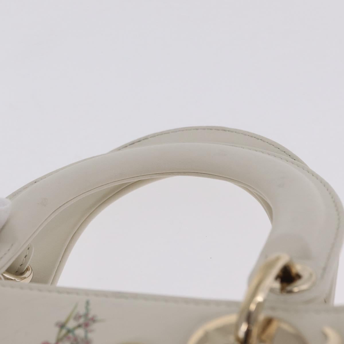 Christian Dior Lady Dior Hand Bag Leather 2way White Gold Auth 210372SAM