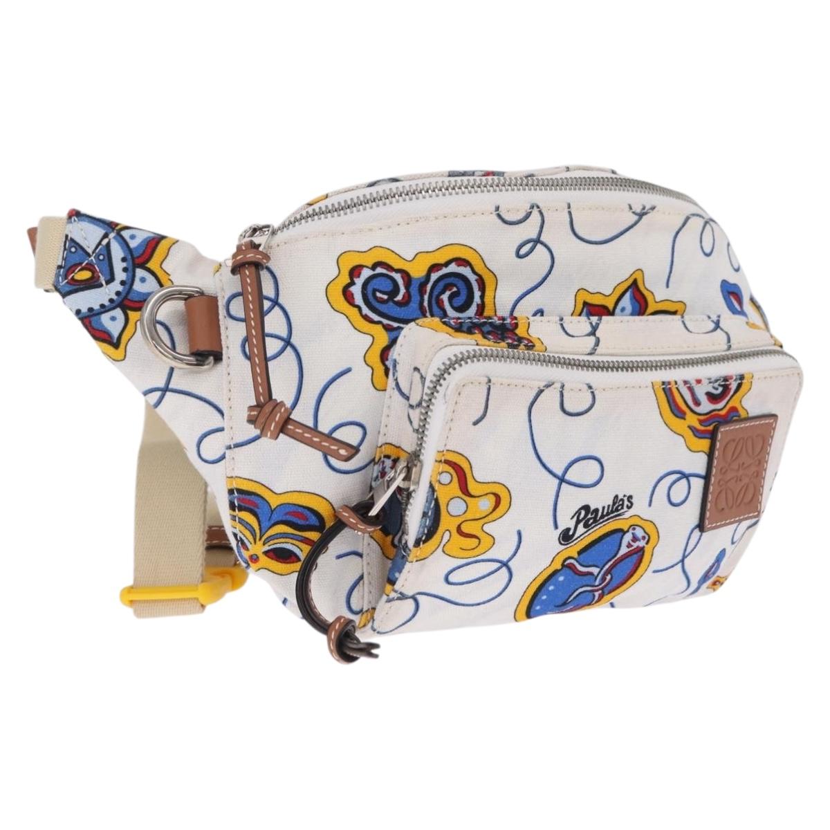LOEWE Body Bag Canvas White Silver Auth 210373V