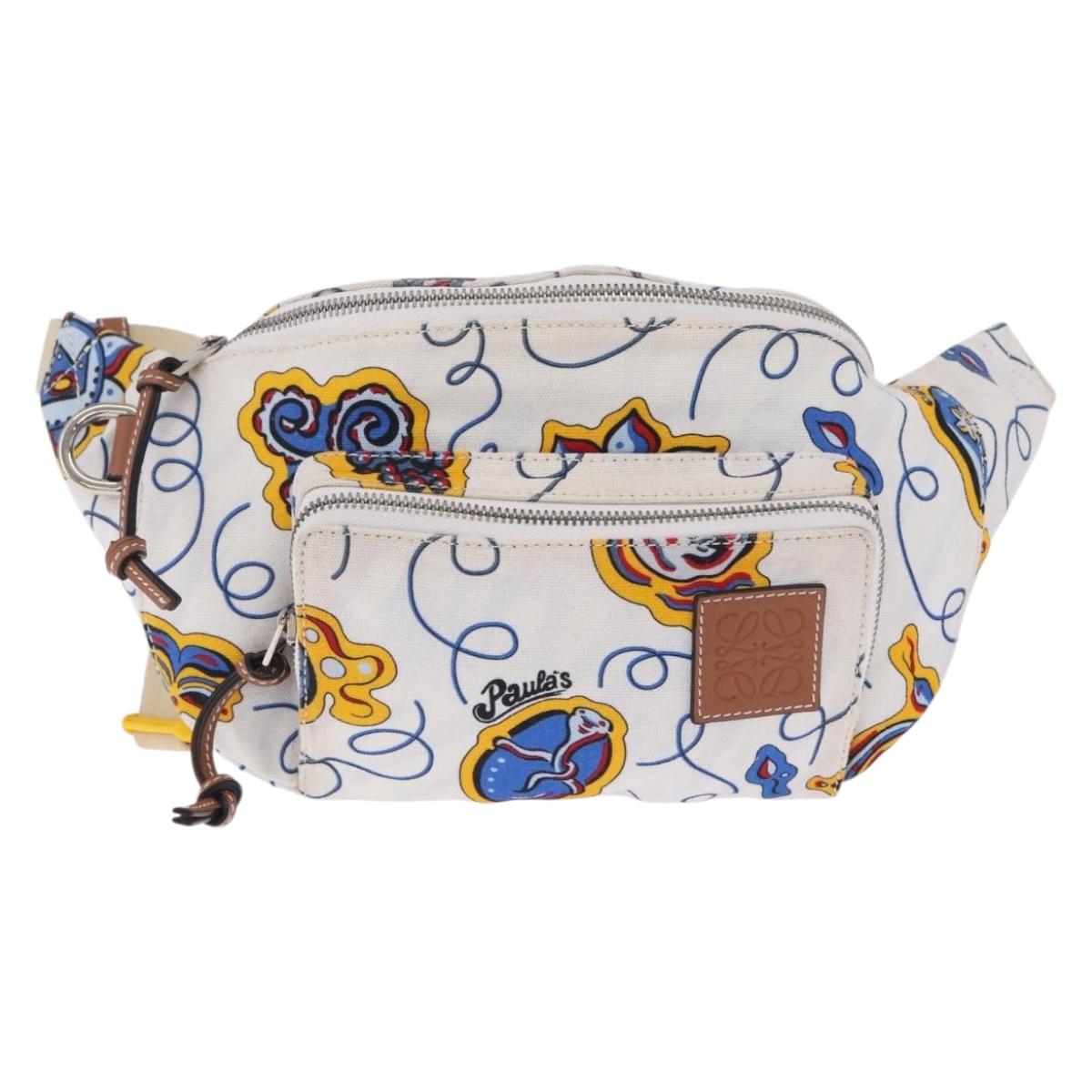 LOEWE Body Bag Canvas White Silver Auth 210373V