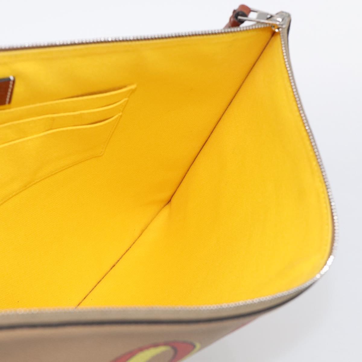 LOEWE Clutch Bag Leather Brown Silver Auth 210375M