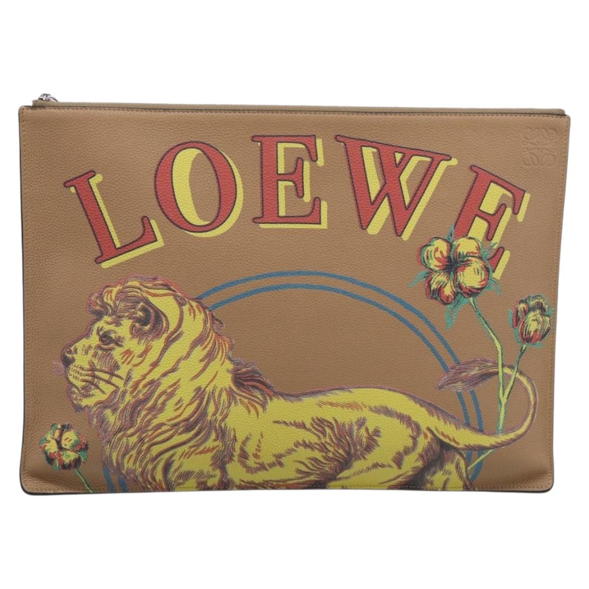 LOEWE Clutch Bag Leather Brown Silver Auth 210375M