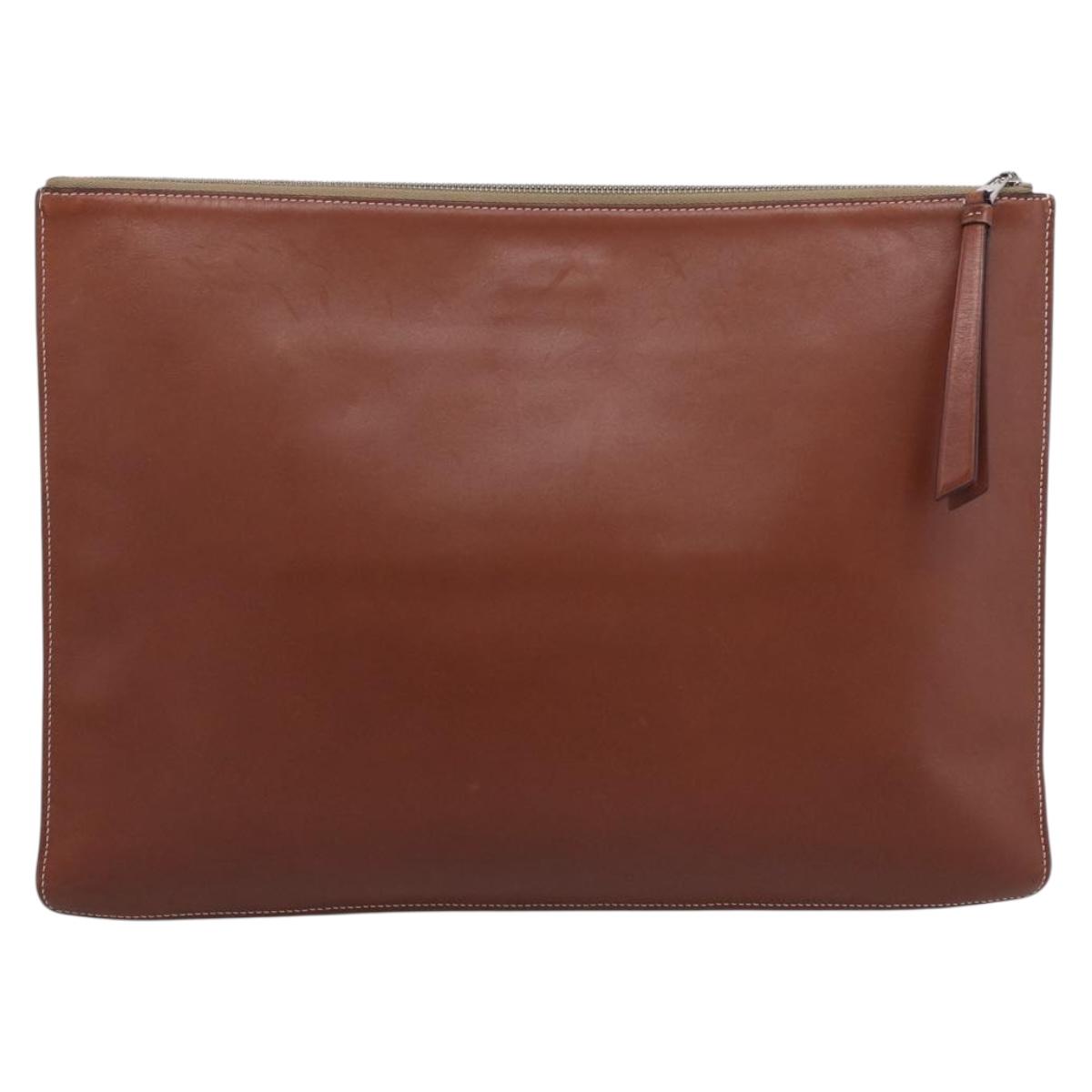 LOEWE Clutch Bag Leather Brown Silver Auth 210375M
