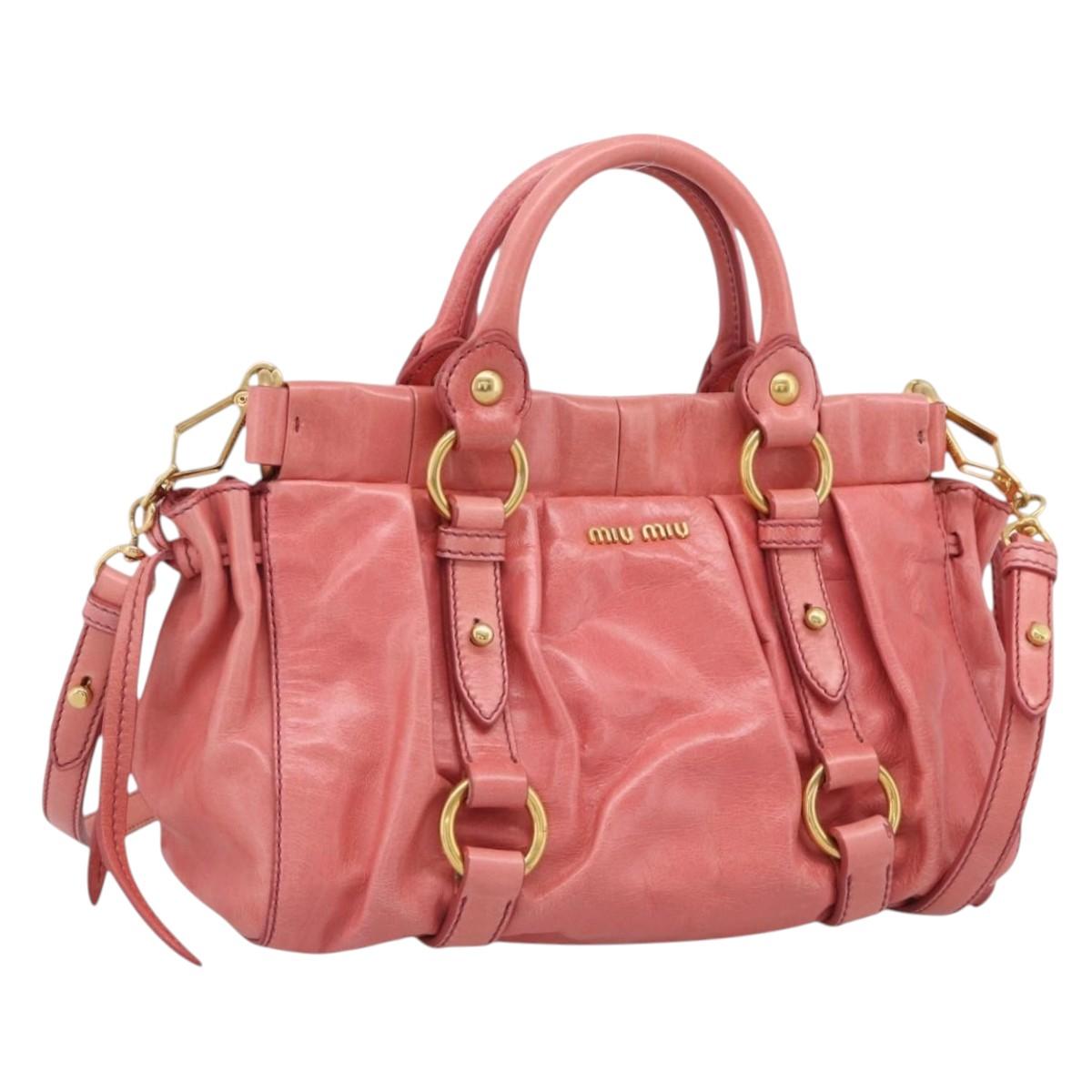 Miu Miu Hand Bag Vitellolux 2way Pink Gold Auth 210376M