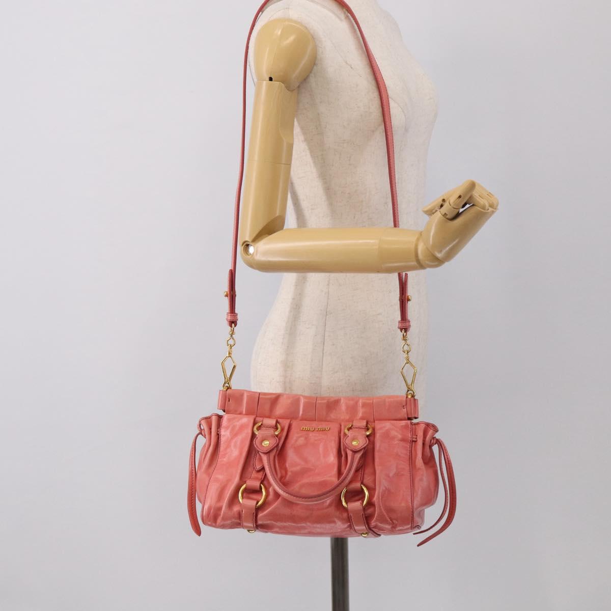 Miu Miu Hand Bag Vitellolux 2way Pink Gold Auth 210376M