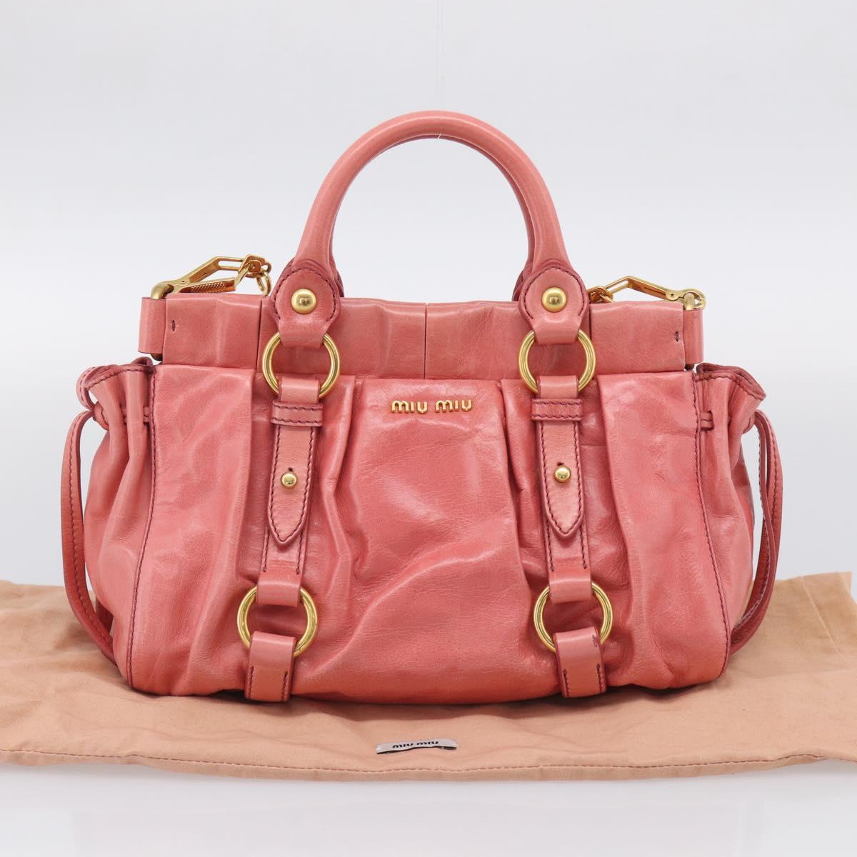 Miu Miu Hand Bag Vitellolux 2way Pink Gold Auth 210376M
