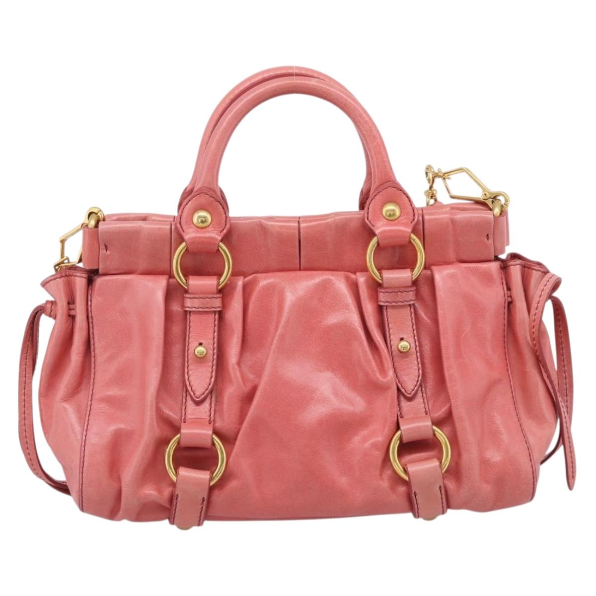 Miu Miu Hand Bag Vitellolux 2way Pink Gold Auth 210376M