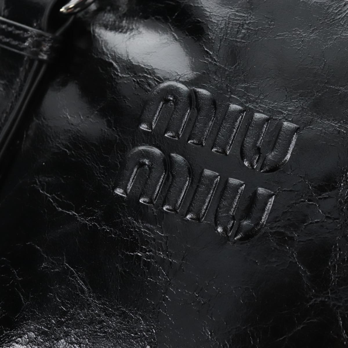 Miu Miu Vitter Shine Hand Bag Leather 2way Black Silver Auth 210377SAM