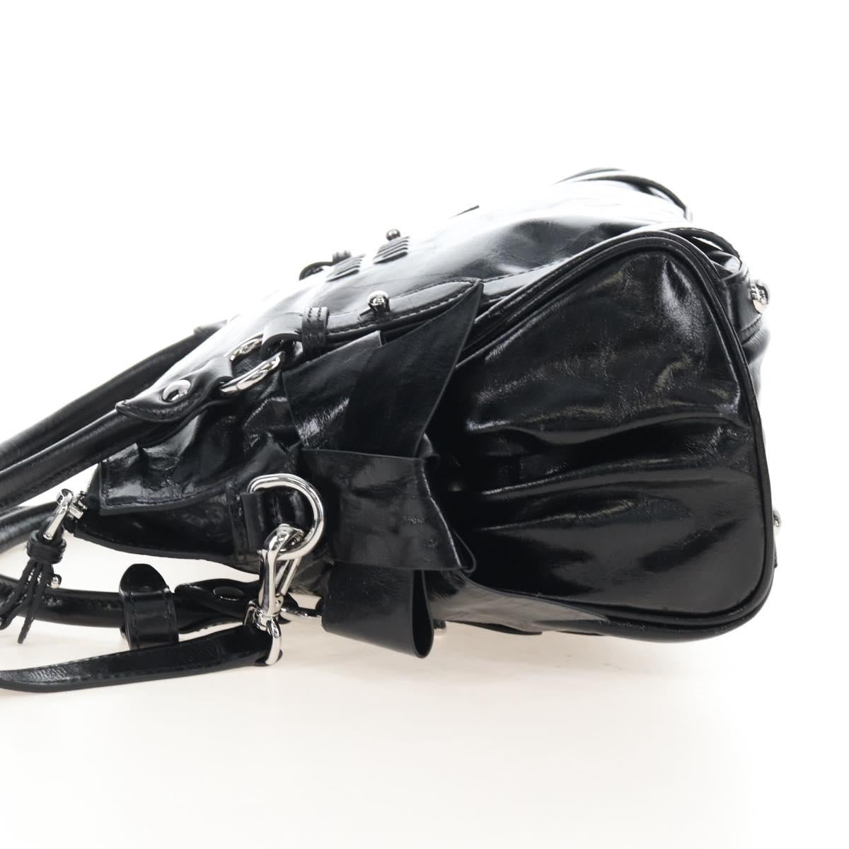 Miu Miu Vitter Shine Hand Bag Leather 2way Black Silver Auth 210377SAM