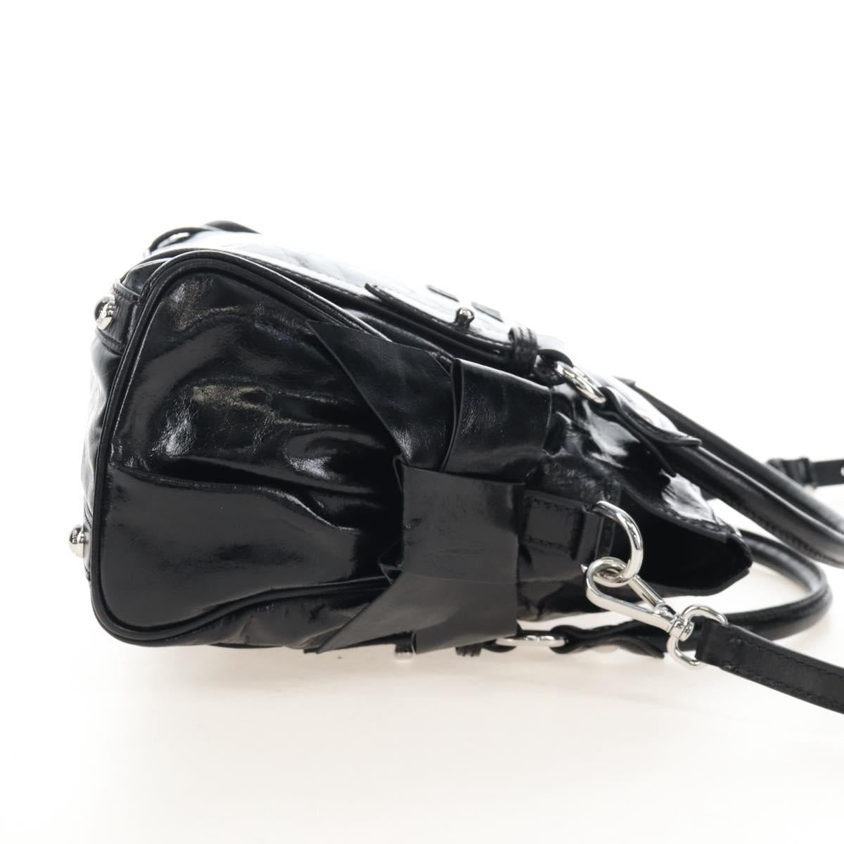 Miu Miu Vitter Shine Hand Bag Leather 2way Black Silver Auth 210377SAM