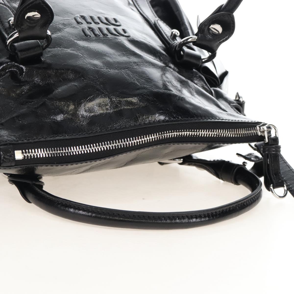 Miu Miu Vitter Shine Hand Bag Leather 2way Black Silver Auth 210377SAM
