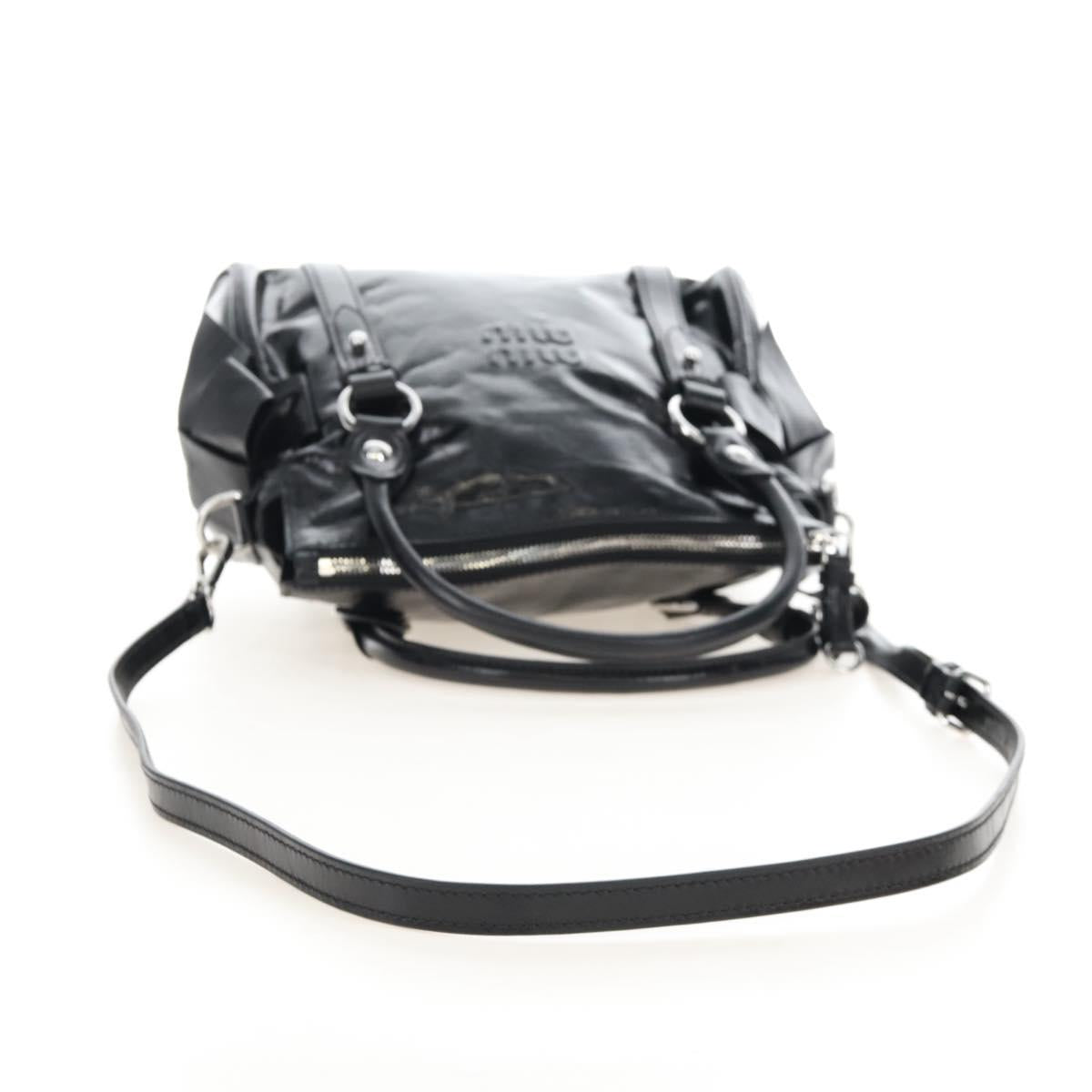 Miu Miu Vitter Shine Hand Bag Leather 2way Black Silver Auth 210377SAM