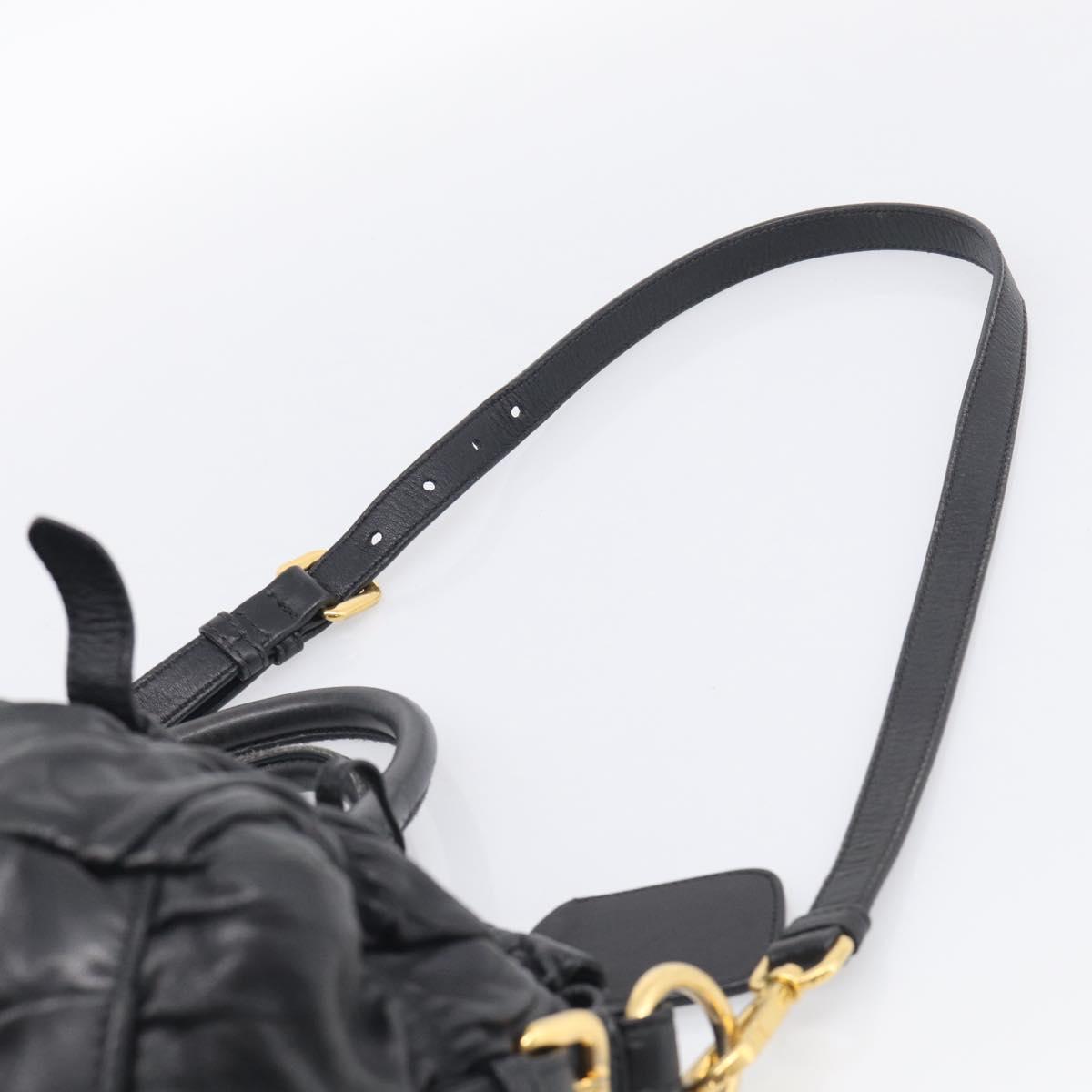 PRADA Gathered Hand Bag Leather 2way Black Gold Auth 210378A