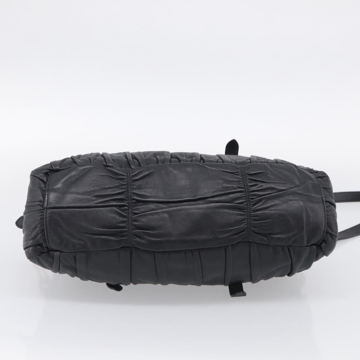 PRADA Gathered Hand Bag Leather 2way Black Gold Auth 210378A