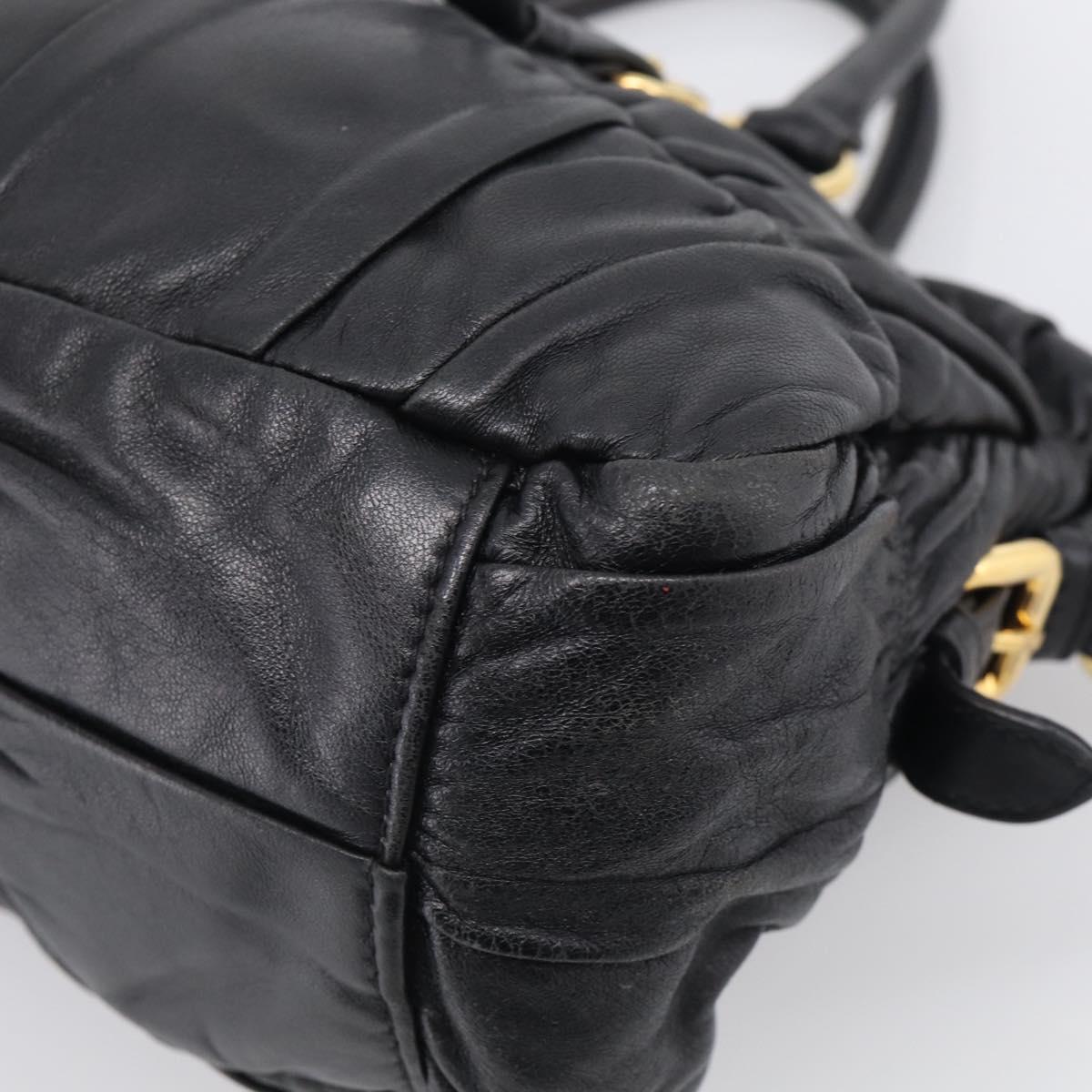 PRADA Gathered Hand Bag Leather 2way Black Gold Auth 210378A