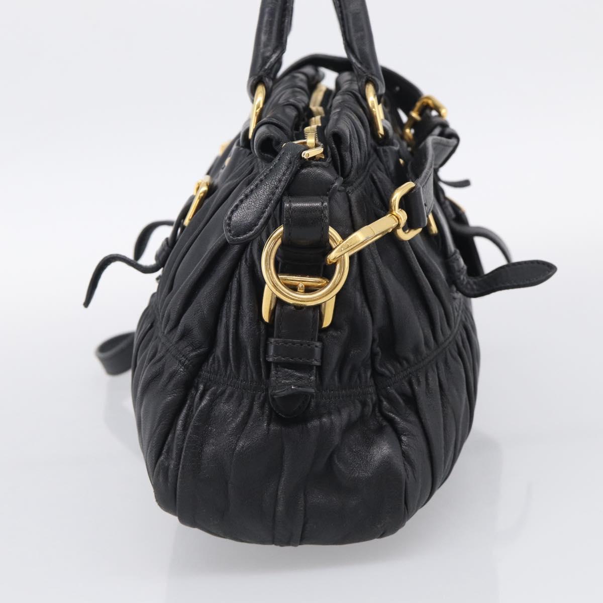 PRADA Gathered Hand Bag Leather 2way Black Gold Auth 210378A