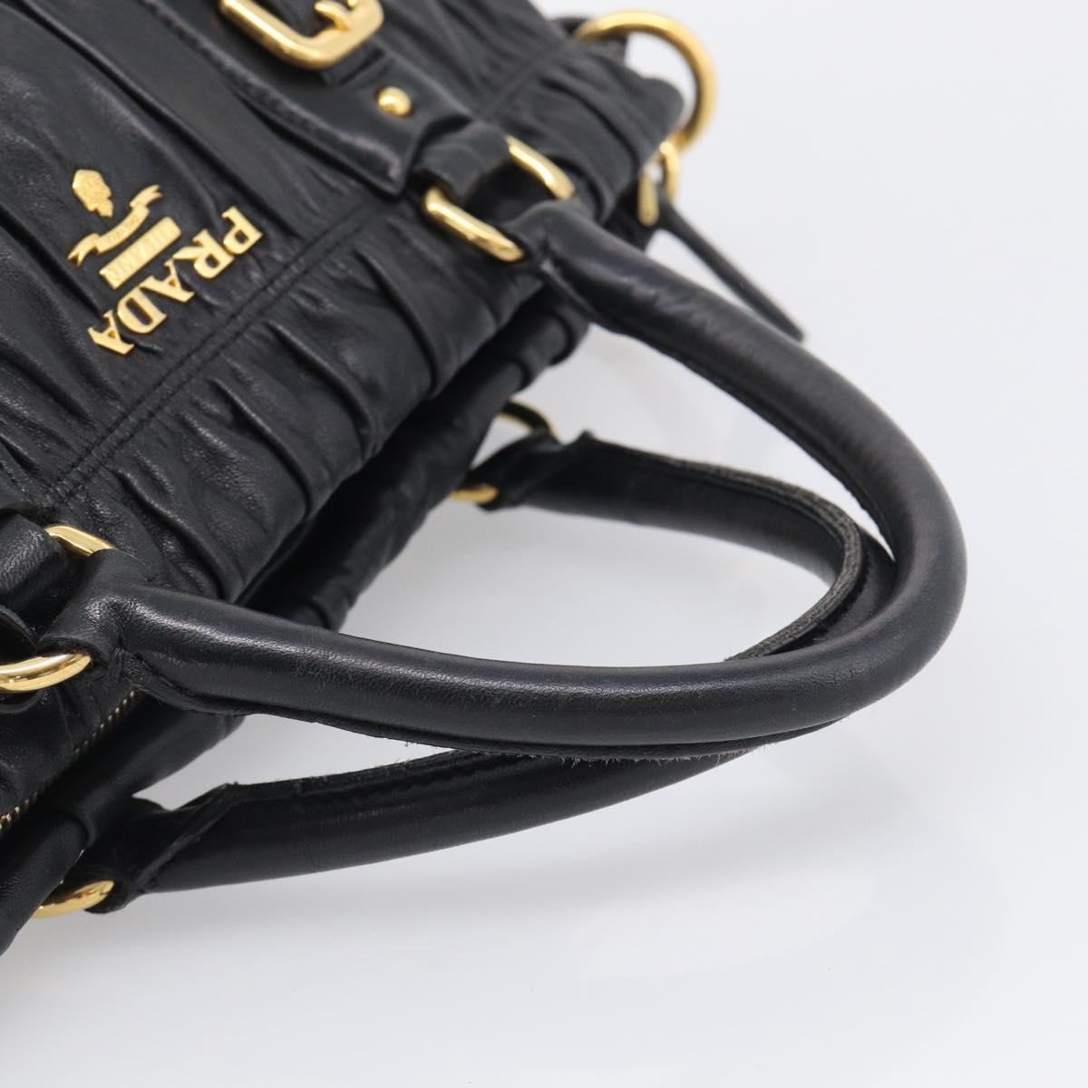 PRADA Gathered Hand Bag Leather 2way Black Gold Auth 210378A