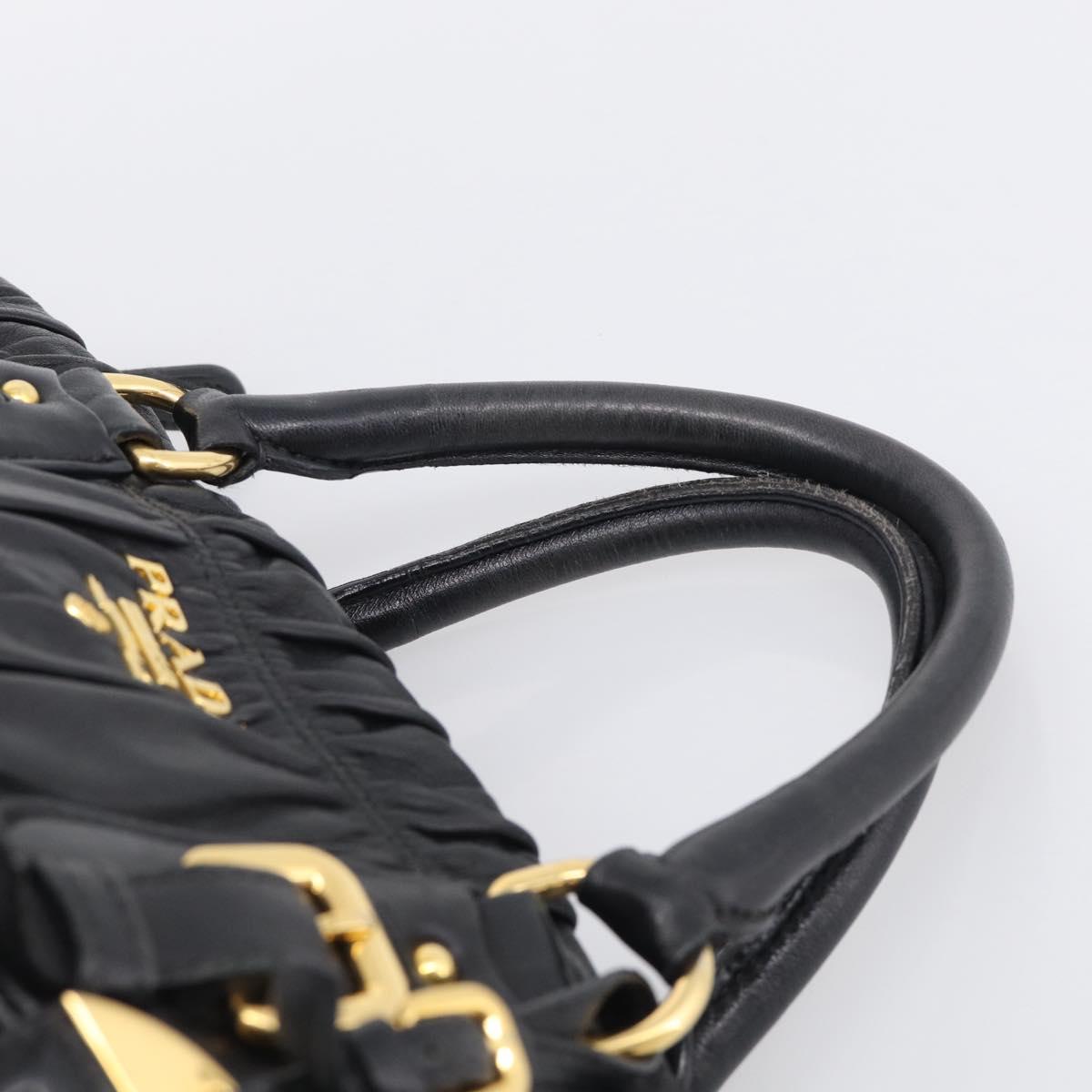 PRADA Gathered Hand Bag Leather 2way Black Gold Auth 210378A