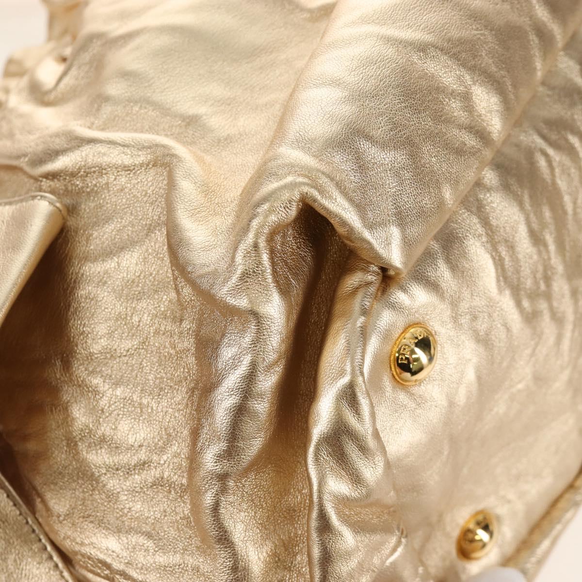 PRADA Hand Bag Leather 2way Gold Auth 210379SAM