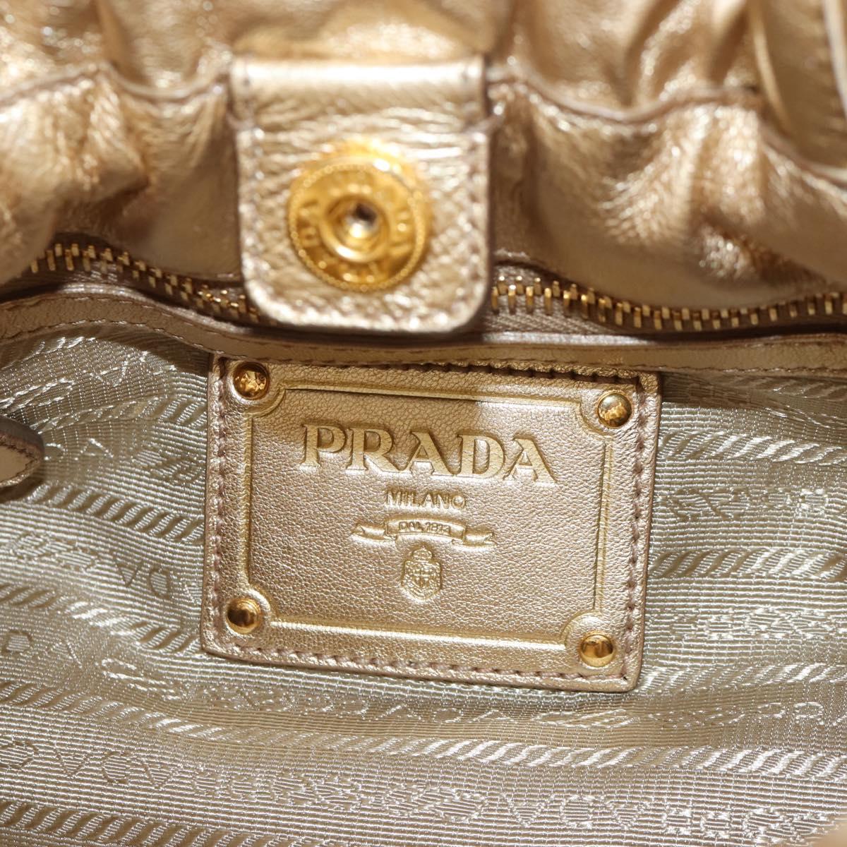 PRADA Hand Bag Leather 2way Gold Auth 210379SAM