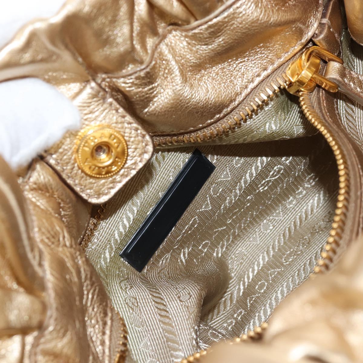 PRADA Hand Bag Leather 2way Gold Auth 210379SAM