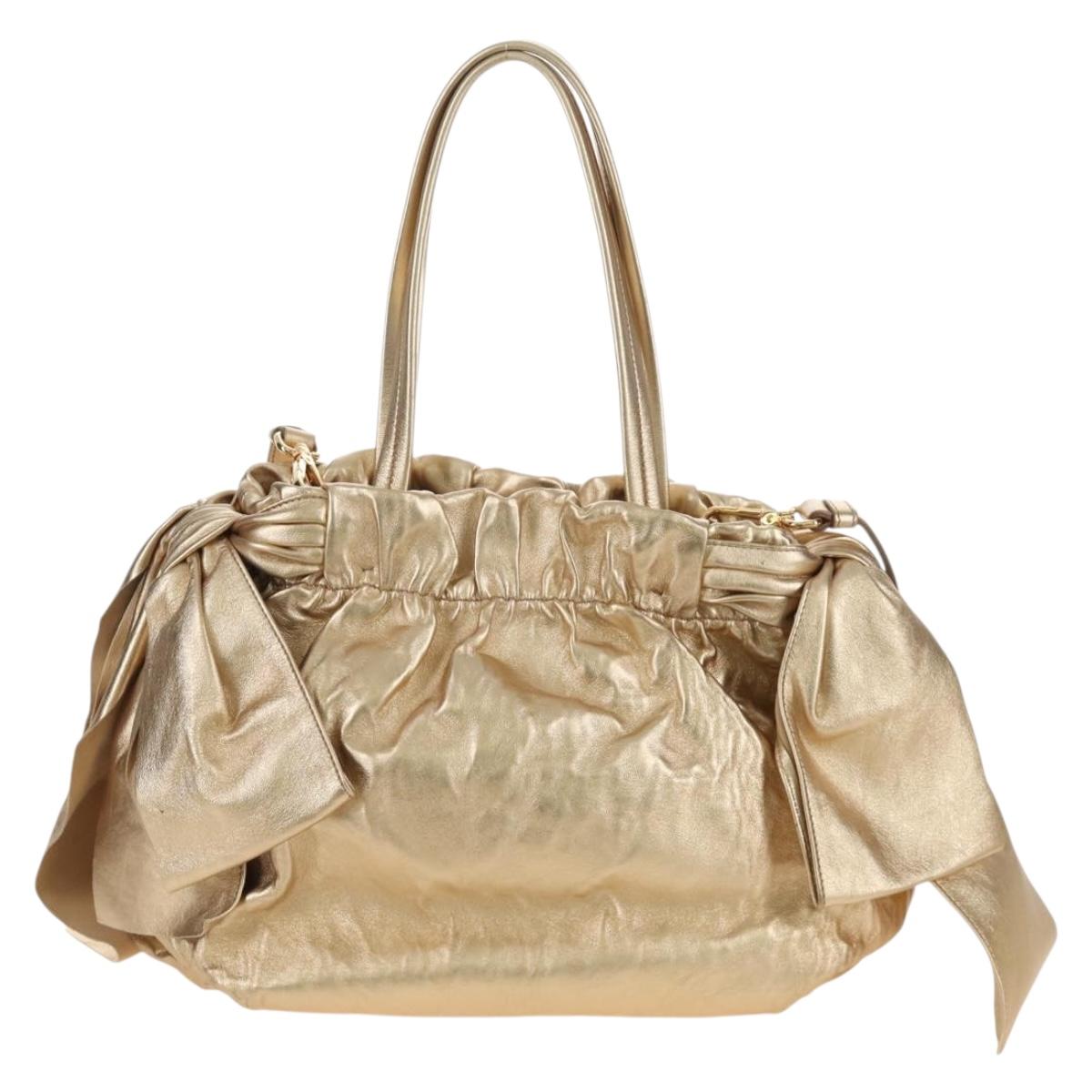 PRADA Hand Bag Leather 2way Gold Auth 210379SAM