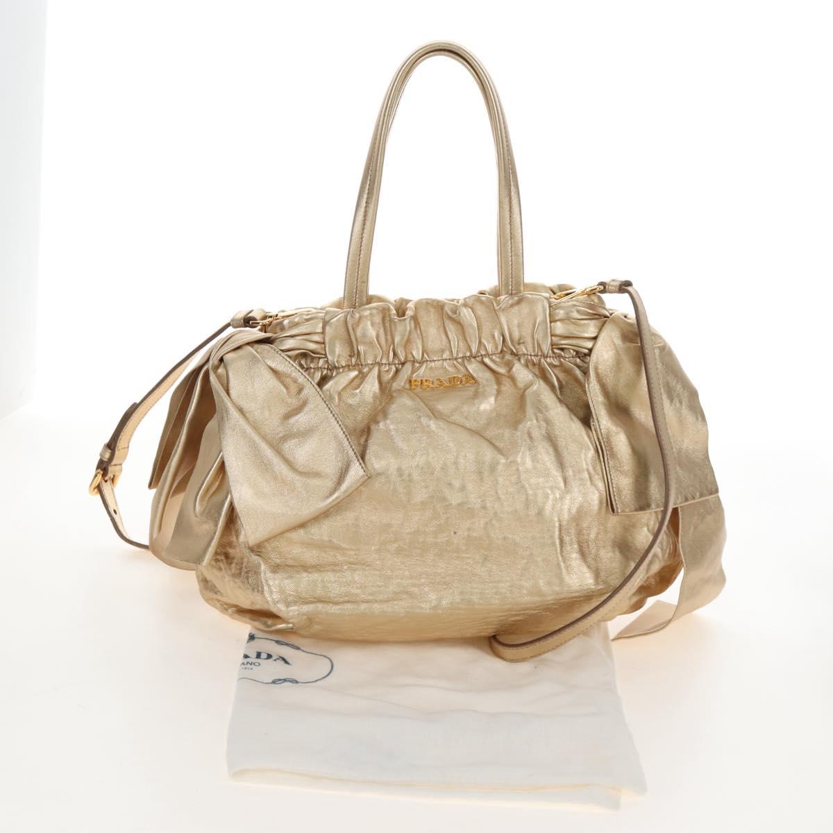 PRADA Hand Bag Leather 2way Gold Auth 210379SAM