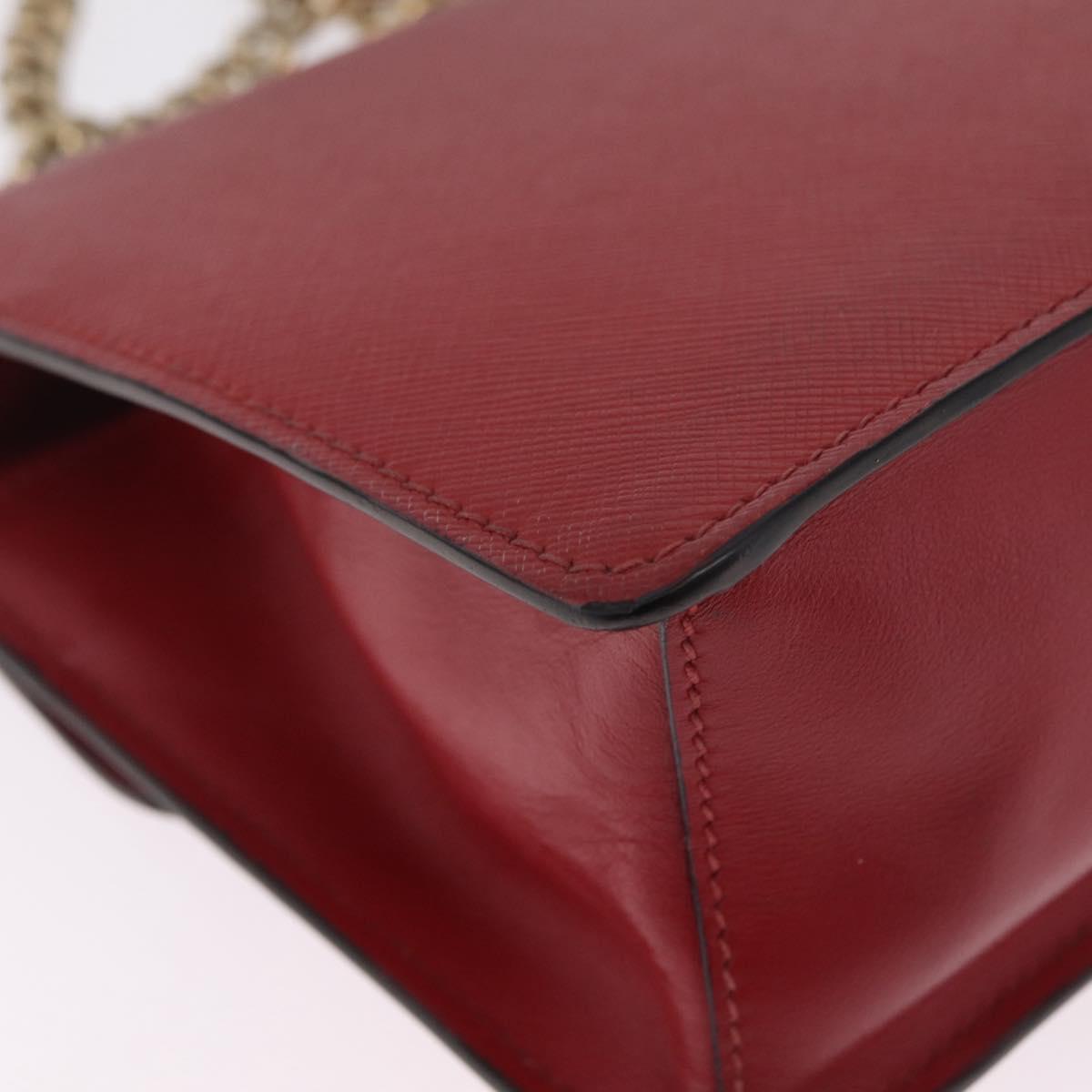 PRADA Chain Shoulder Bag Safiano leather Red Gold Auth 210380A