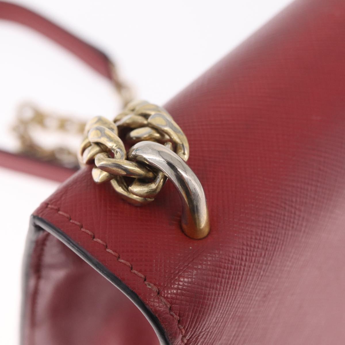 PRADA Chain Shoulder Bag Safiano leather Red Gold Auth 210380A
