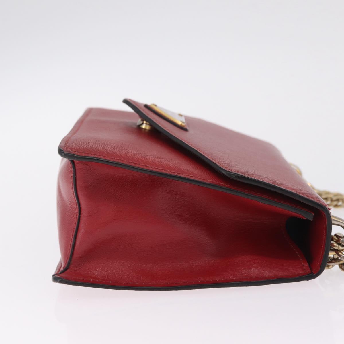 PRADA Chain Shoulder Bag Safiano leather Red Gold Auth 210380A