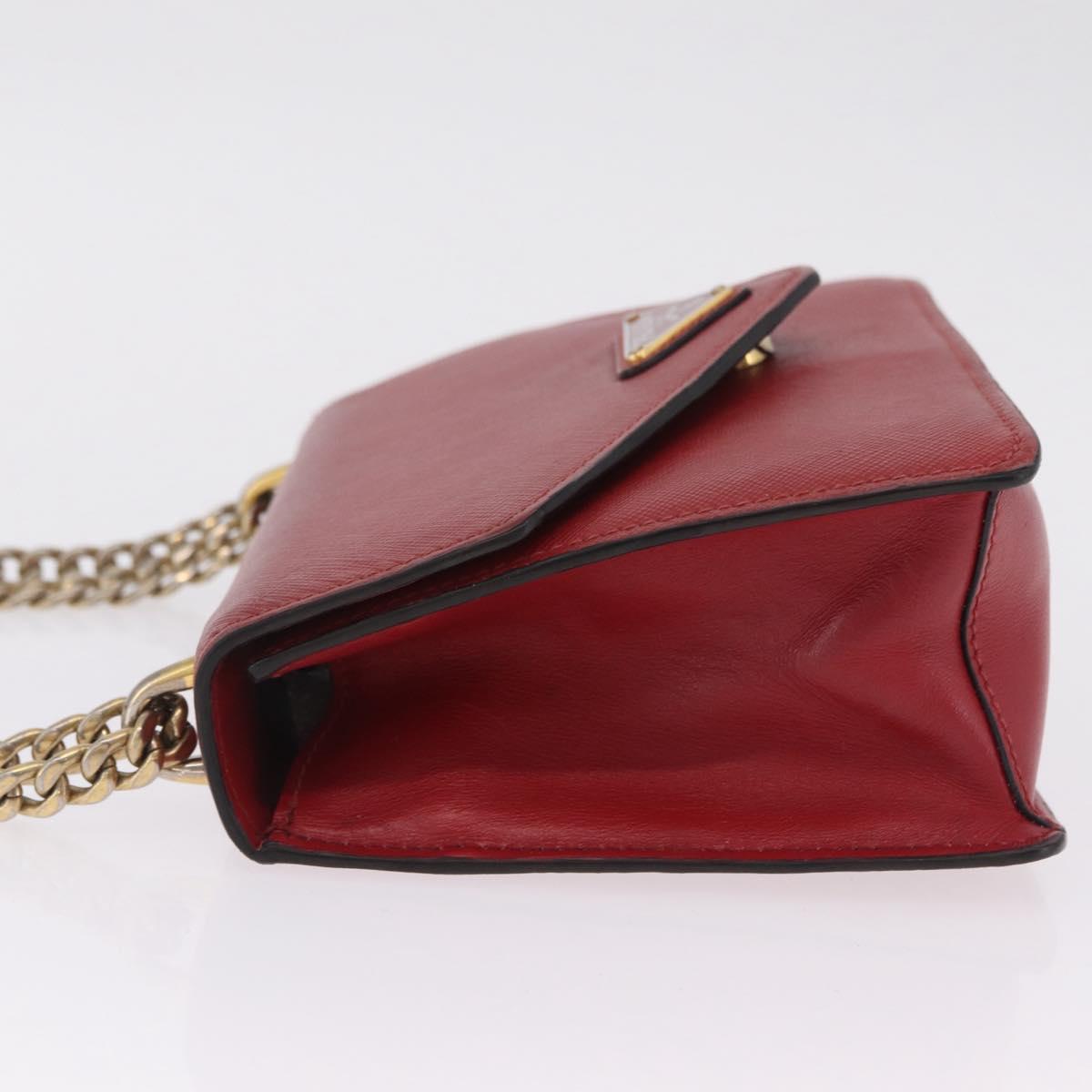 PRADA Chain Shoulder Bag Safiano leather Red Gold Auth 210380A