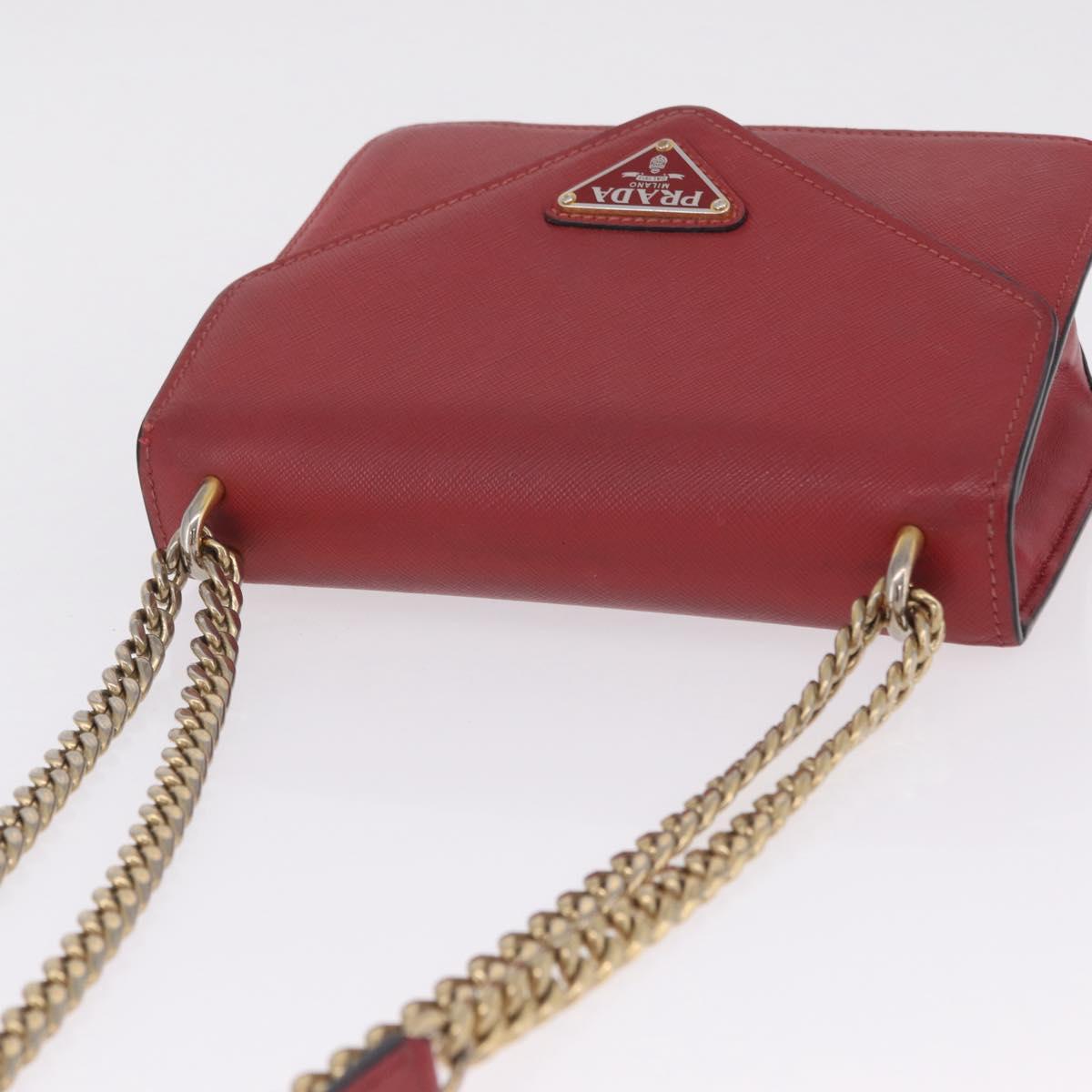 PRADA Chain Shoulder Bag Safiano leather Red Gold Auth 210380A