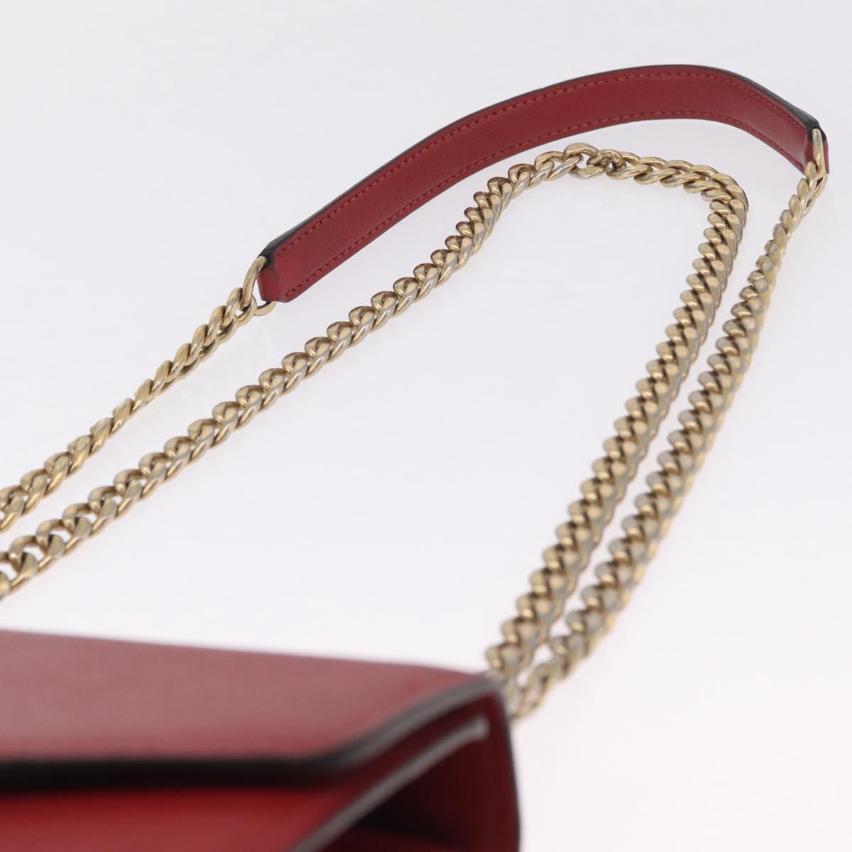 PRADA Chain Shoulder Bag Safiano leather Red Gold Auth 210380A