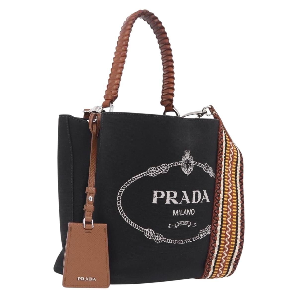 PRADA Panniers Shoulder Bag Canvas 2way Black Silver Auth 210381V
