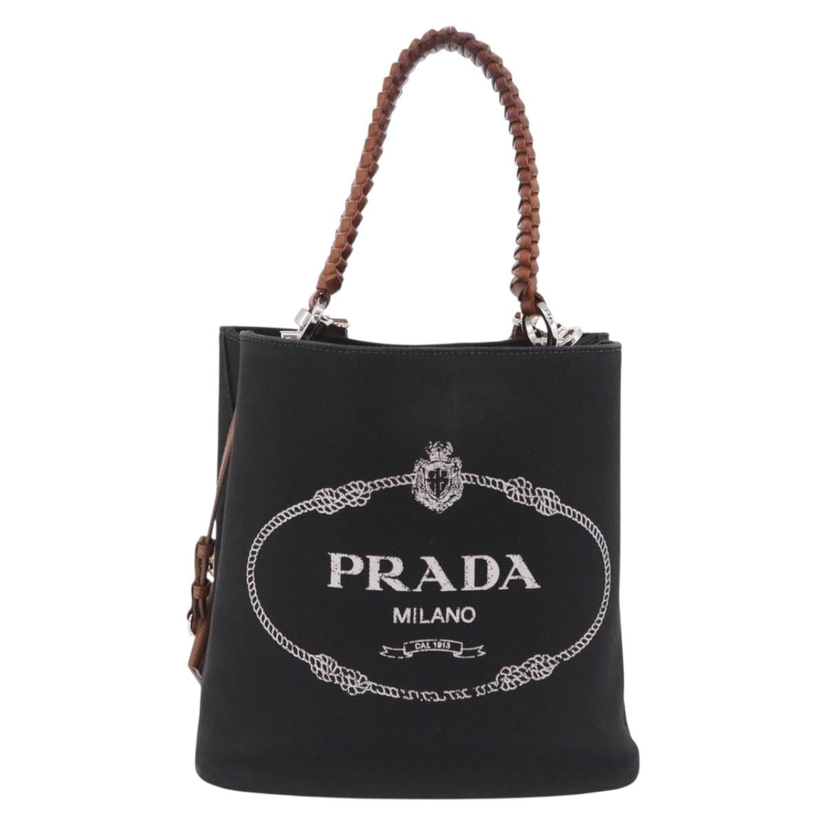 PRADA Panniers Shoulder Bag Canvas 2way Black Silver Auth 210381V