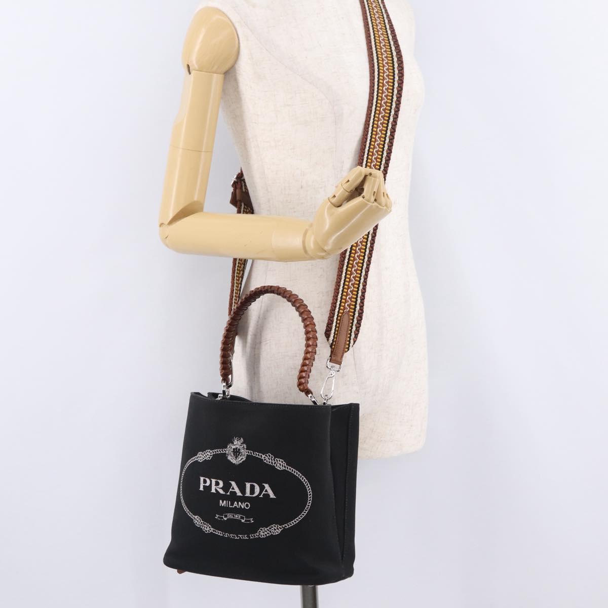 PRADA Panniers Shoulder Bag Canvas 2way Black Silver Auth 210381V
