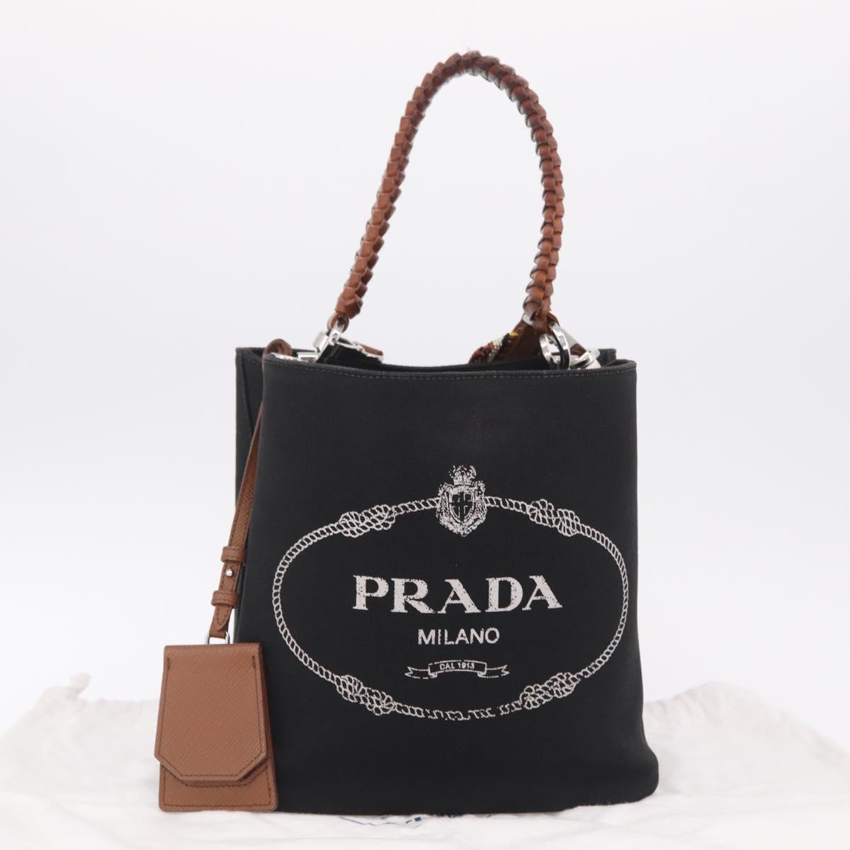 PRADA Panniers Shoulder Bag Canvas 2way Black Silver Auth 210381V