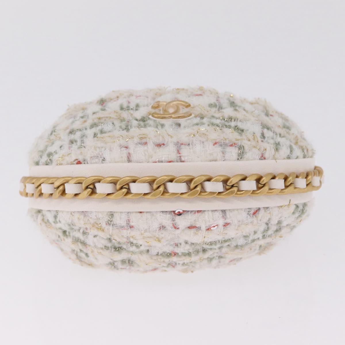 CHANEL Hand Bag Tweed 2way White Gold Tone CC Auth 210382SM