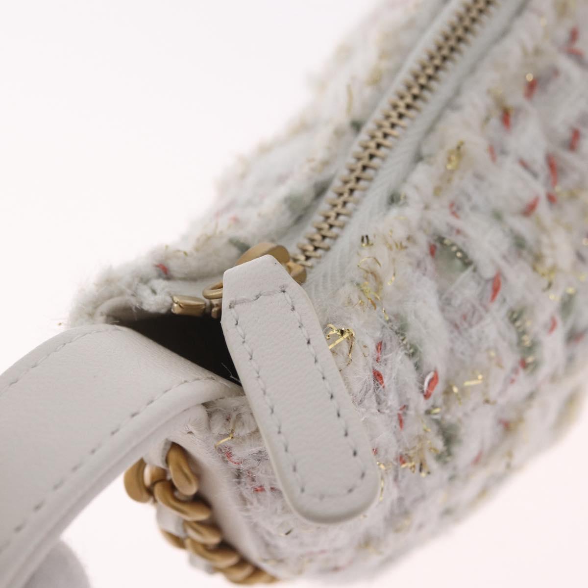 CHANEL Hand Bag Tweed 2way White Gold Tone CC Auth 210382SM