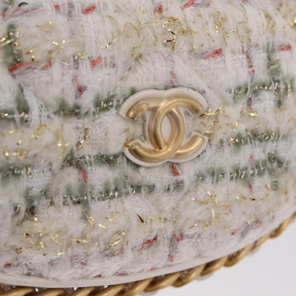 CHANEL Hand Bag Tweed 2way White Gold Tone CC Auth 210382SM