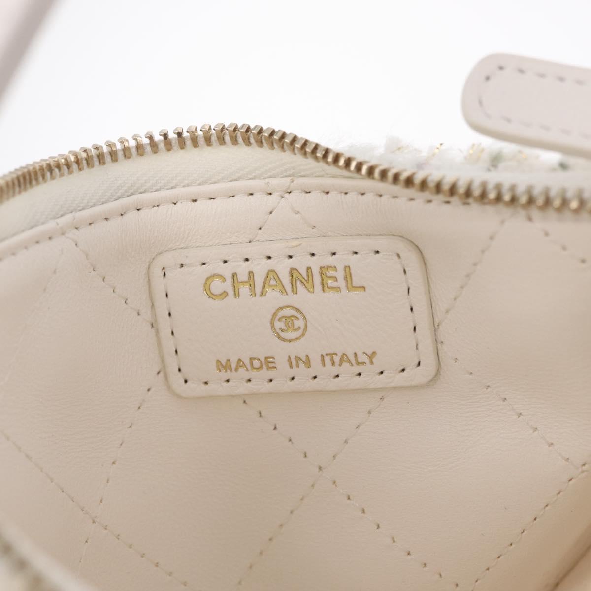CHANEL Hand Bag Tweed 2way White Gold Tone CC Auth 210382SM