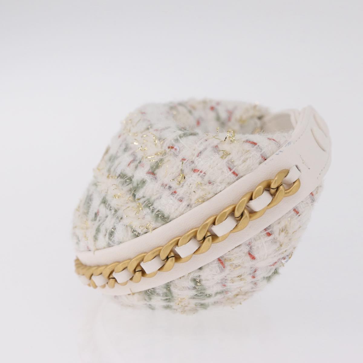 CHANEL Hand Bag Tweed 2way White Gold Tone CC Auth 210382SM