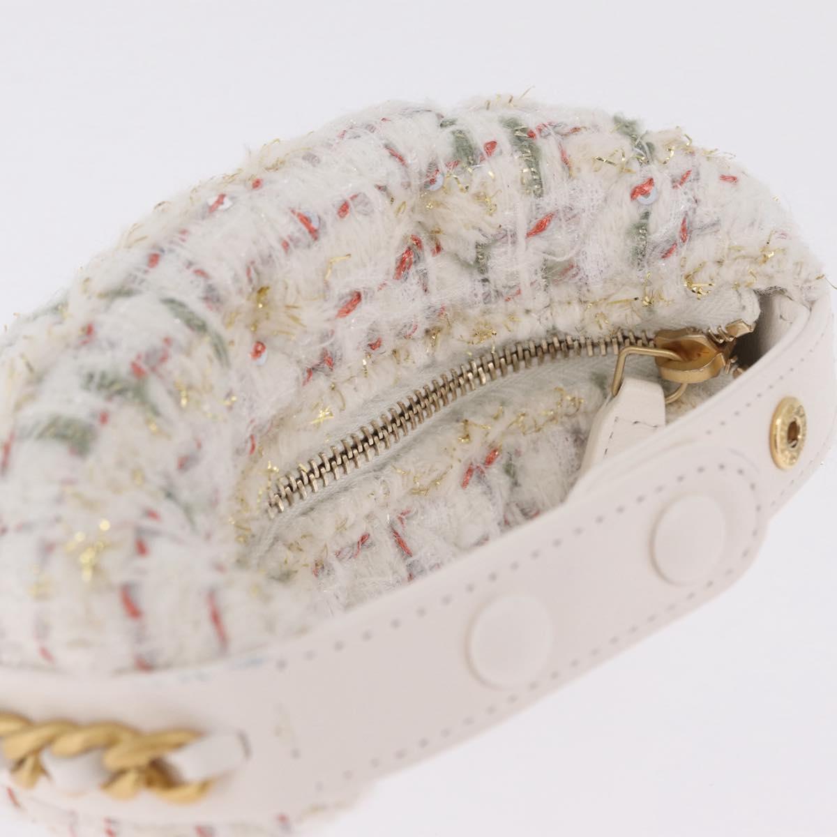 CHANEL Hand Bag Tweed 2way White Gold Tone CC Auth 210382SM