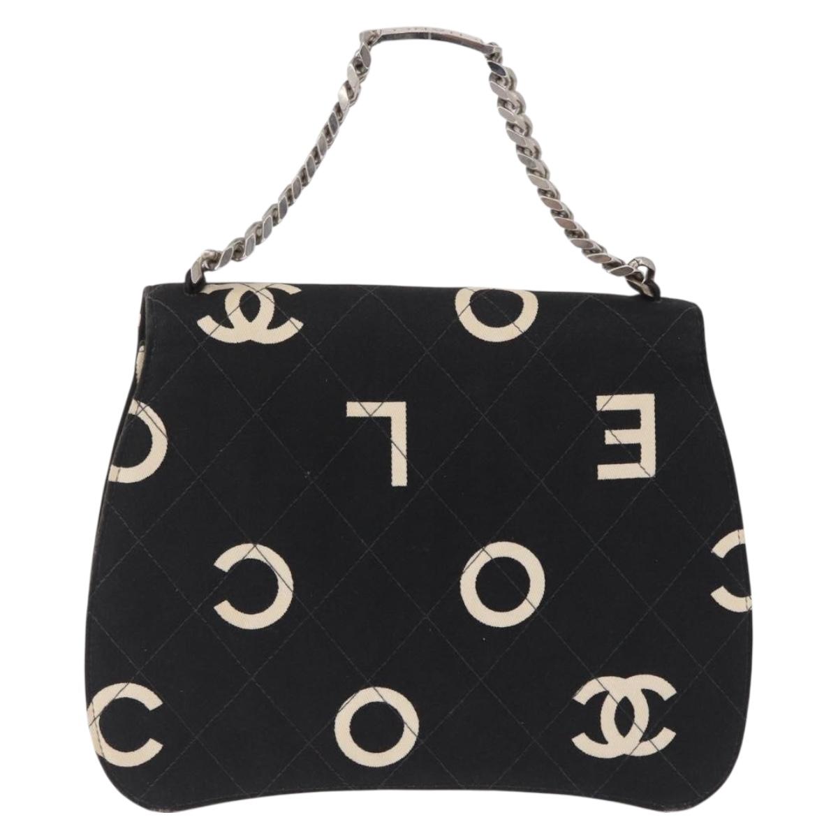 CHANEL Chain Hand Bag Canvas Black Silver CC Auth 210401A