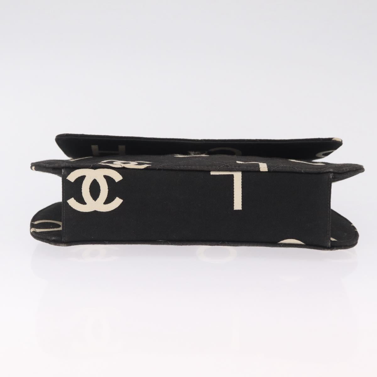 CHANEL Chain Hand Bag Canvas Black Silver CC Auth 210401A