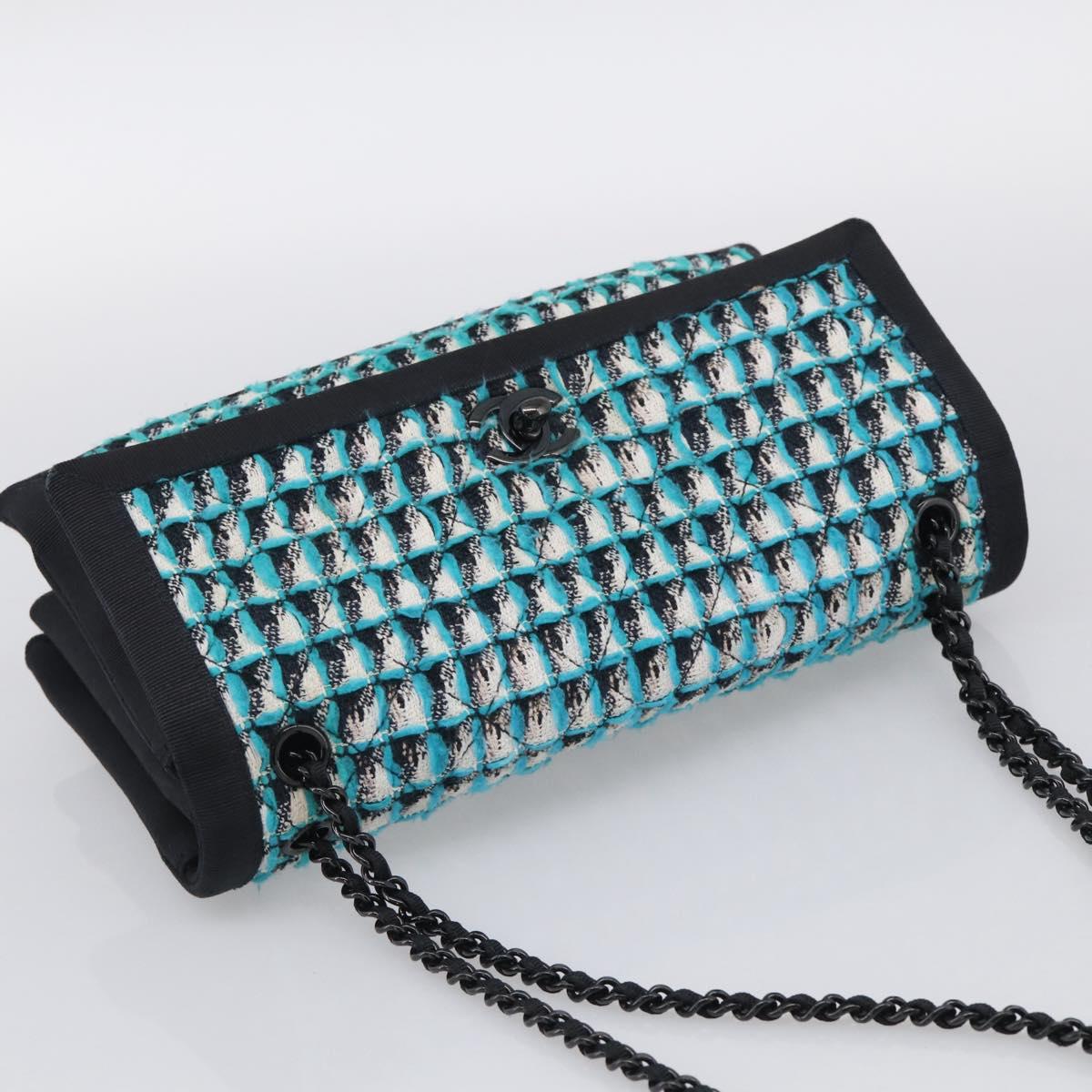 CHANEL Chain Shoulder Bag tweed Light Blue Silver CC Auth 210402SAV