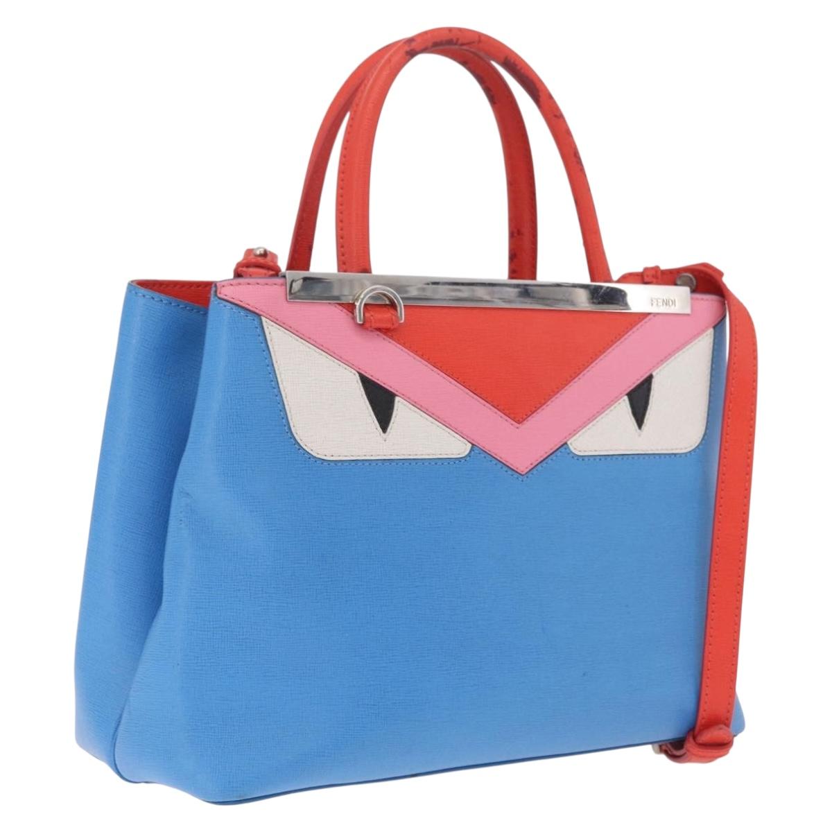 FENDI Petite 2Jours Hand Bag Leather 2way Blue Silver 8BH253 Auth 210420
