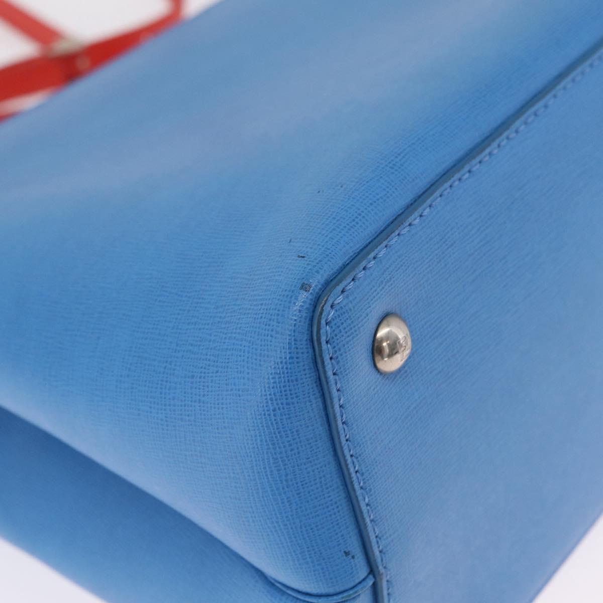 FENDI Petite 2Jours Hand Bag Leather 2way Blue Silver 8BH253 Auth 210420